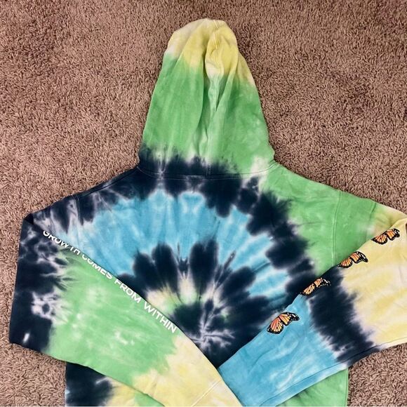 By Sami Ryan Blue & Green Tie Dye Graphic Print Hoodie Sweatshirt SZ M NWOT - Picture 6 of 11